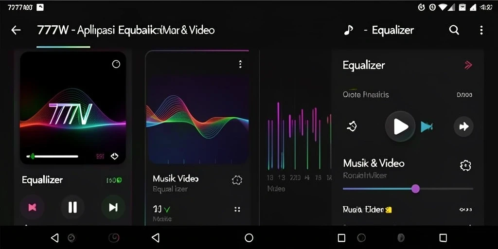 Antarmuka aplikasi 7777W dengan berbagai pengaturan equalizer.