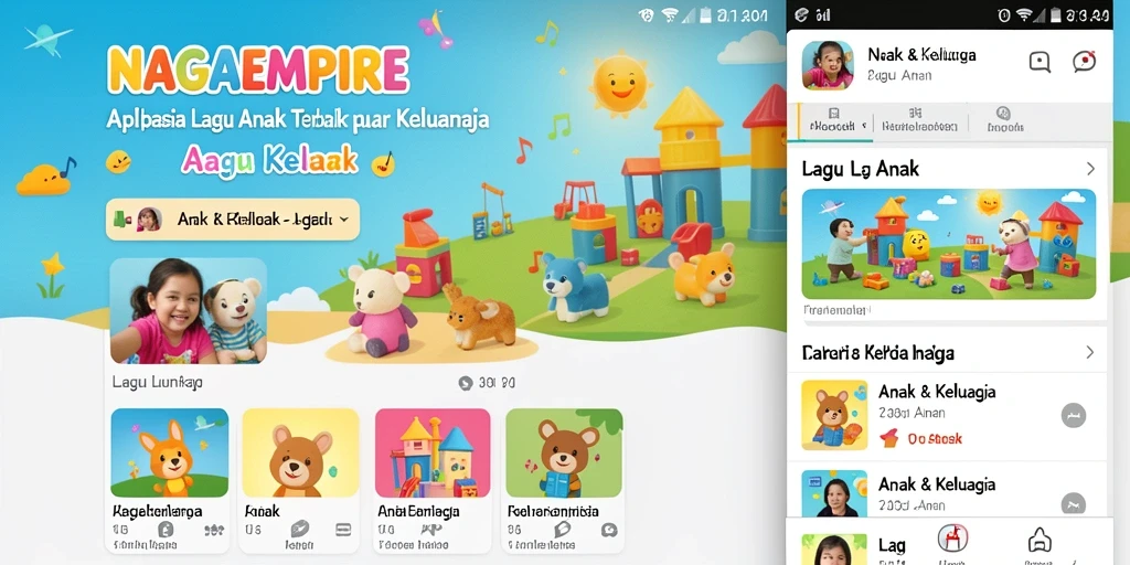 Antarmuka NAGAEMPIRE menampilkan beragam lagu anak yang menarik.