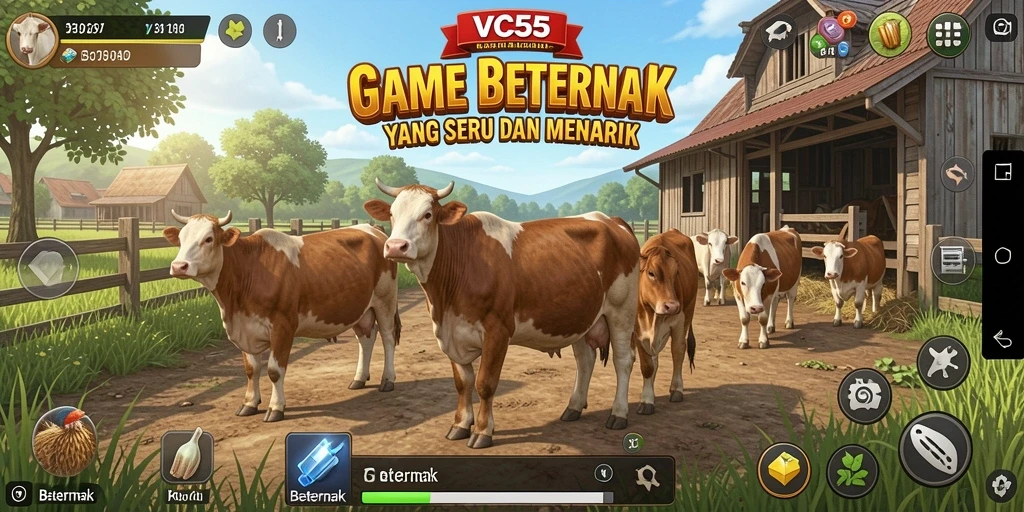 Tampilan antarmuka utama game Beternak yang menarik dan interaktif.
