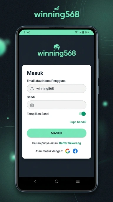 Tampilan halaman login winning568